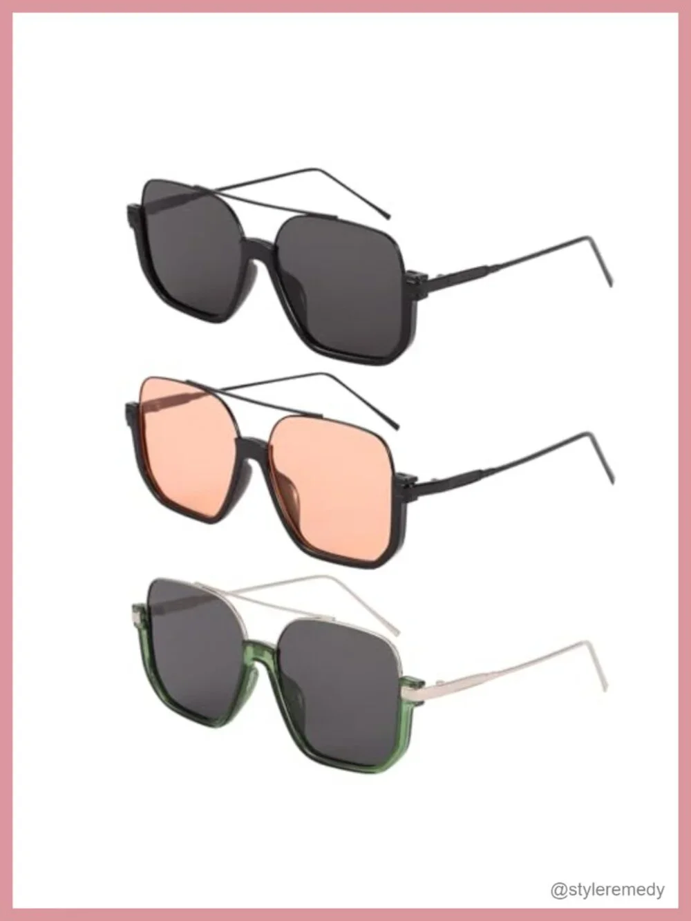 3 Pcs Retro Oversized Sunglasses for Women Men Vintage 70s Square Shades UV
